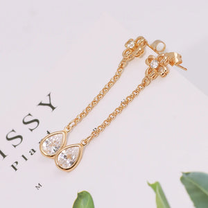 Drop Water Earrings Clear Stone 18k Gold Women