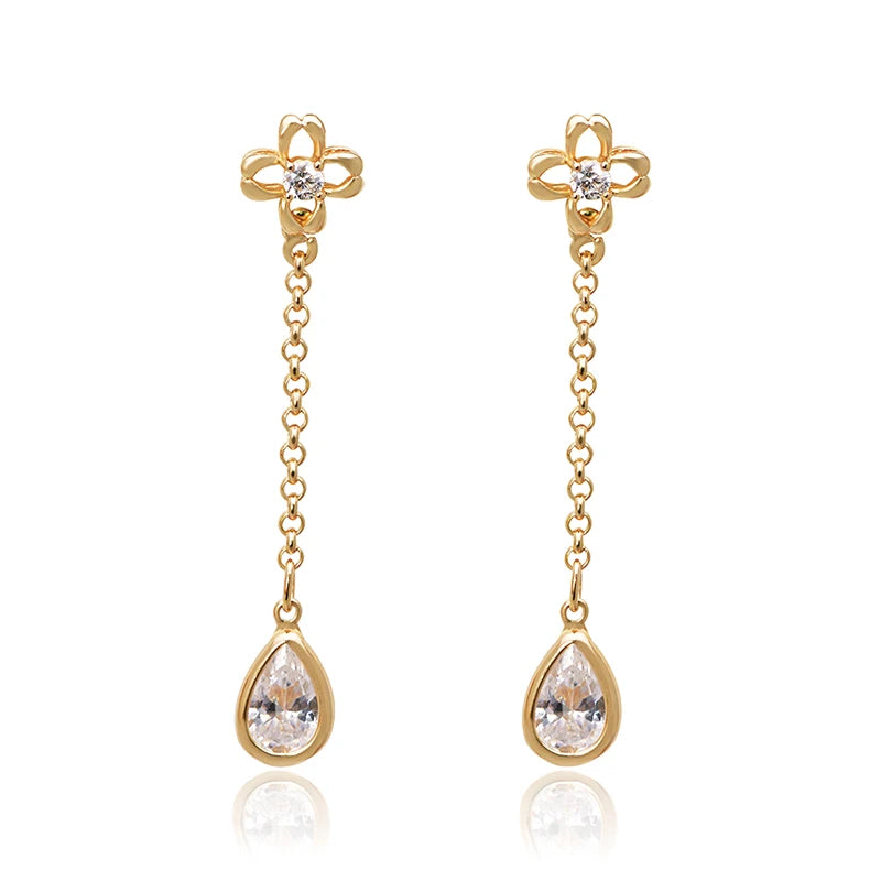 Drop Water Earrings Clear Stone 18k Gold Women