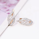 Leaf Shape Hollow Hoop Earrings For Women 18k Jewelry CZ AAA+