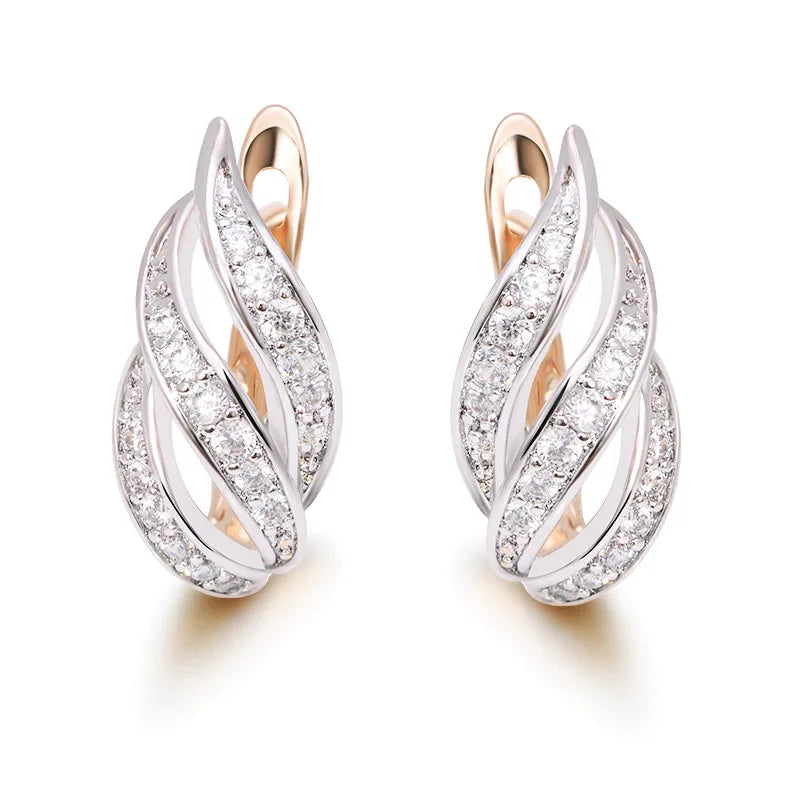 Leaf Shape Hollow Hoop Earrings For Women 18k Jewelry CZ AAA+
