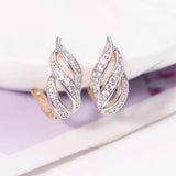 Leaf Shape Hollow Hoop Earrings For Women 18k Jewelry CZ AAA+
