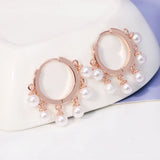 18k Rose Gold Pearl Charm Drop Earrings for Women