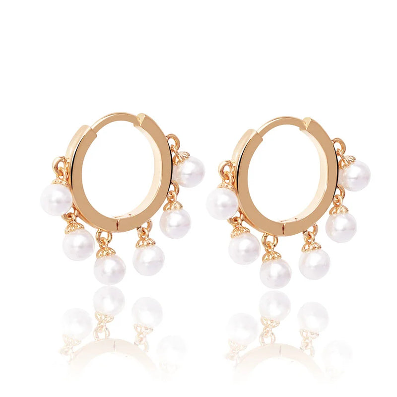 18k Rose Gold Pearl Charm Drop Earrings for Women