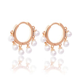 18k Rose Gold Pearl Charm Drop Earrings for Women
