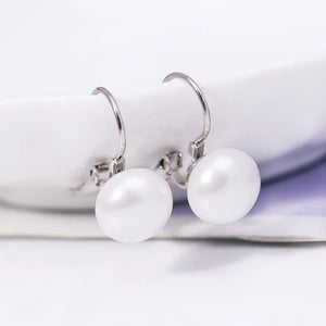 10mm Flat Pearl Hoop Earrings For Women
