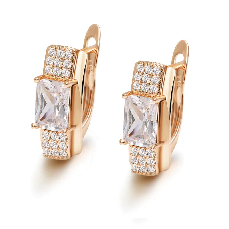 Square Zircon Hoop Earrings 18k CZ Jewelry
