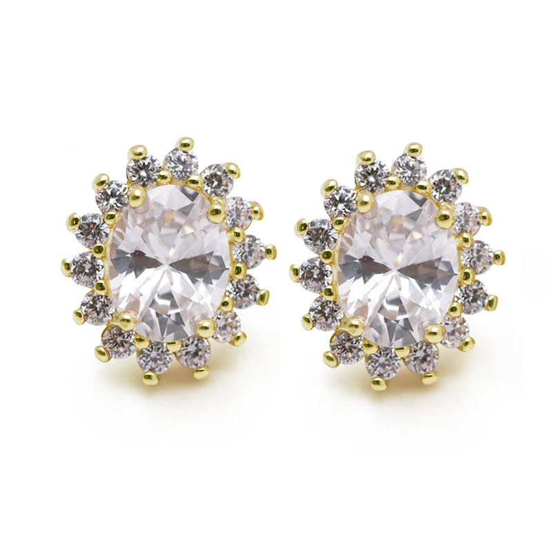 Oval CZ Stud Earrings 14k Light Copper AAA+ Zircon