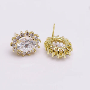 Oval CZ Stud Earrings 14k Light Copper AAA+ Zircon