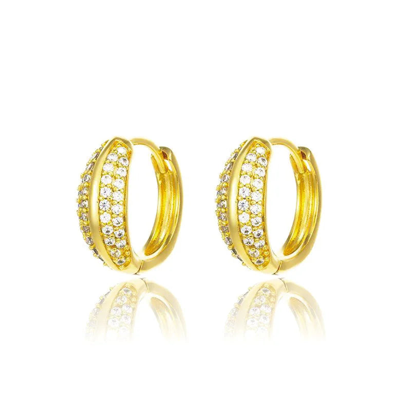 24K Yellow Gold Micro Zircon Hoop Earrings Women Jewelry