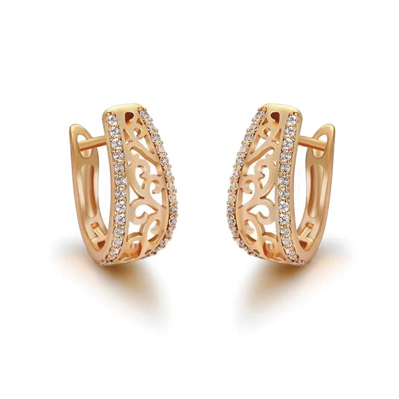 Zircon Flowers Hoop Earrings 585 Plated 18k