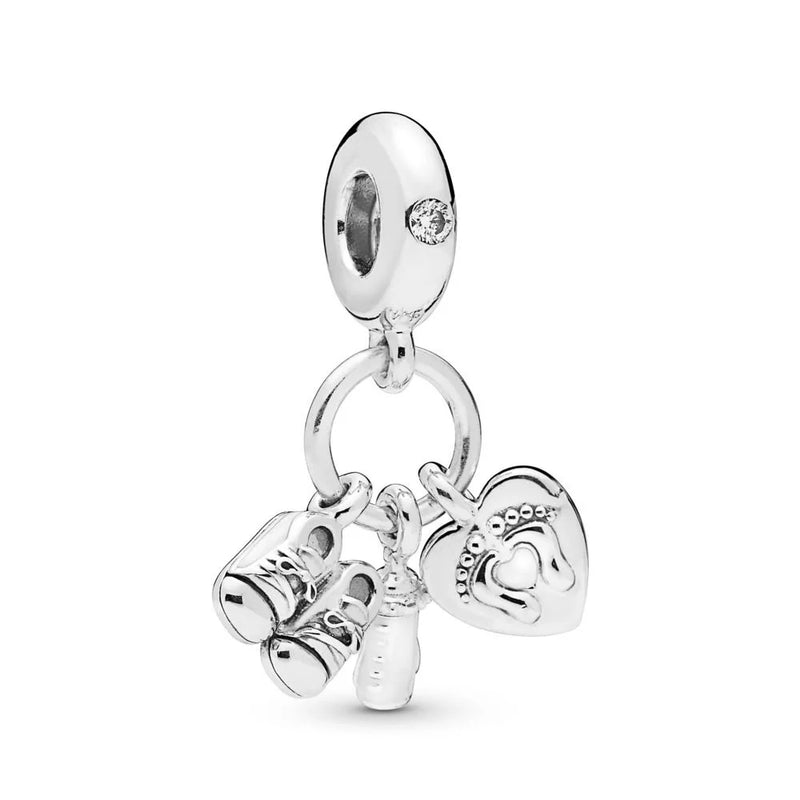 925 Silver Baby Dangle Charms CZ Beads DIY Jewelry
