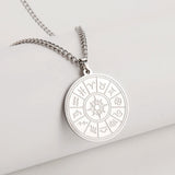 12 Constellation Zodiac Round Pendant Necklaces Stainless Steel Astrology Choker