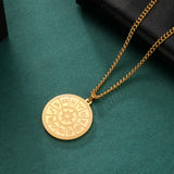 12 Constellation Zodiac Round Pendant Necklaces Stainless Steel Astrology Choker