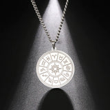12 Constellation Zodiac Round Pendant Necklaces Stainless Steel Astrology Choker