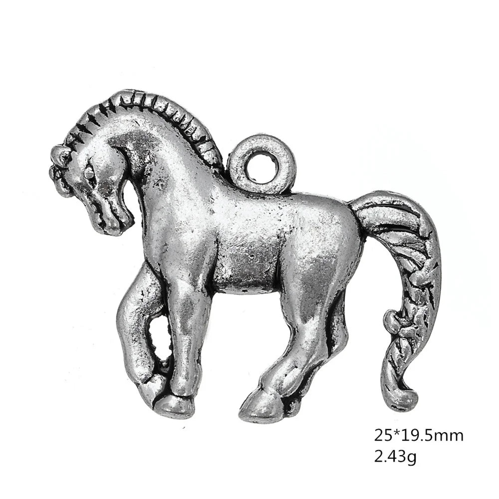 20pcs Horse Pendants Antique Silver Alloy Charm for Jewelry Making DIY