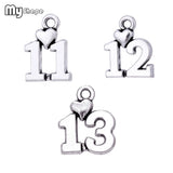 Love Number 10 11 12 13 with Heart Charm Pendants