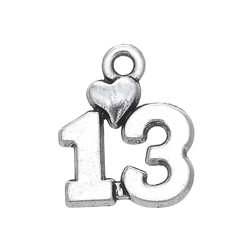 Love Number 10 11 12 13 with Heart Charm Pendants
