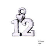 Love Number 10 11 12 13 with Heart Charm Pendants