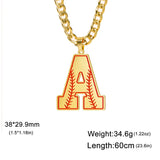 Letter Baseball Pattern Necklaces for Men Women Sports Alphabet Pendant