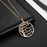 Tree of Life Necklace Personalized Family Name Round Pendant Gift