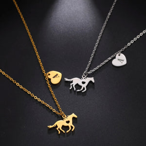 Initials Horse Heart Pendant Necklace Women Girls Stainless Steel Choker Jewelry