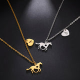 Initials Horse Heart Pendant Necklace Women Girls Stainless Steel Choker Jewelry