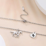 Initials Horse Heart Pendant Necklace Women Girls Stainless Steel Choker Jewelry