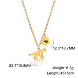 Initials Horse Heart Pendant Necklace Women Girls Stainless Steel Choker Jewelry