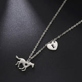 Initials Horse Heart Pendant Necklace Women Girls Stainless Steel Choker Jewelry
