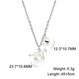 Initials Horse Heart Pendant Necklace Women Girls Stainless Steel Choker Jewelry