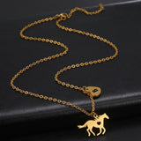 Initials Horse Heart Pendant Necklace Women Girls Stainless Steel Choker Jewelry