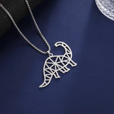 Shape Punk Dinosaur Pendant Necklace for Men Stainless Steel Silver