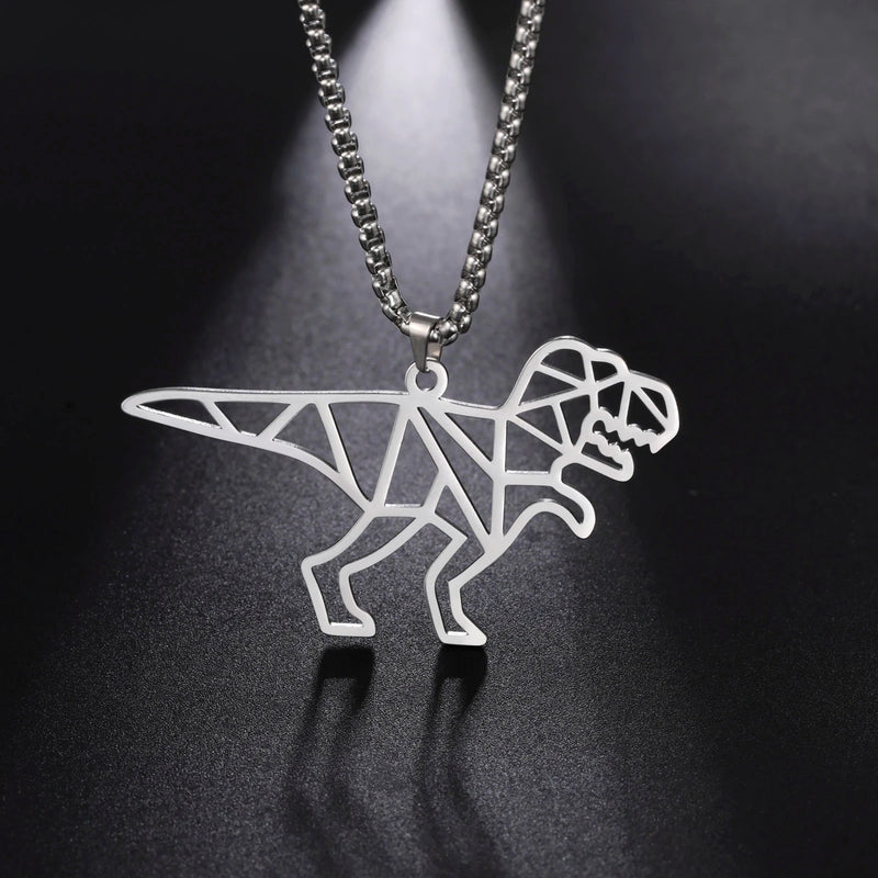 Shape Punk Dinosaur Pendant Necklace for Men Stainless Steel Silver