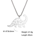 Shape Punk Dinosaur Pendant Necklace for Men Stainless Steel Silver