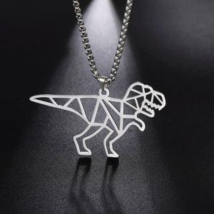 Shape Punk Dinosaur Pendant Necklace for Men Stainless Steel Silver