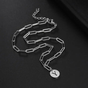 Shape Punk Round Plate Pendant Necklace Stainless Steel Paper Clip Chain