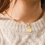 Shape Punk Round Plate Pendant Necklace Stainless Steel Paper Clip Chain