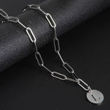 Shape Punk Round Plate Pendant Necklace Stainless Steel Paper Clip Chain