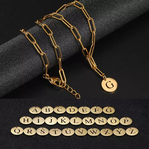 Shape Punk Round Plate Pendant Necklace Stainless Steel Paper Clip Chain