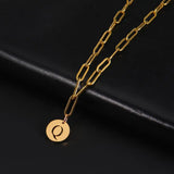 Shape Punk Round Plate Pendant Necklace Stainless Steel Paper Clip Chain