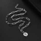 Shape Punk Round Plate Pendant Necklace Stainless Steel Paper Clip Chain