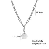 Shape Punk Round Plate Pendant Necklace Stainless Steel Paper Clip Chain