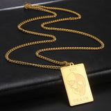 Shape Punk Skeleton Death Necklace Men Rectangle Tarot Pendant Necklaces
