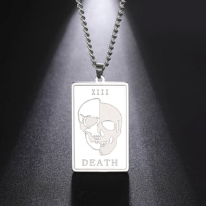 Shape Punk Skeleton Death Necklace Men Rectangle Tarot Pendant Necklaces