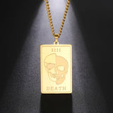 Shape Punk Skeleton Death Necklace Men Rectangle Tarot Pendant Necklaces
