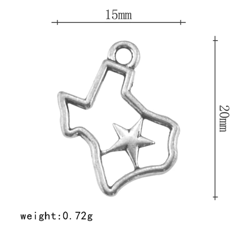 Shape Star TEXAS Map Pendant Charms for Necklaces DIY Jewelry Making 30pcs