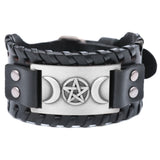 Triple Moon Goddess Pentagram Leather Bracelet
