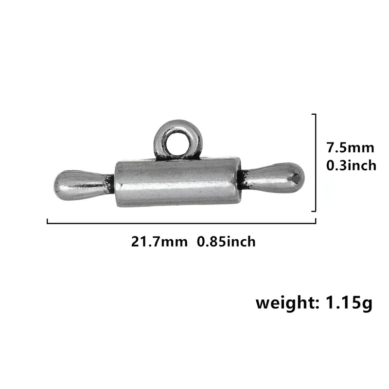 20pcs Silver Plated Rolling Pin Charm Kitchen Jewelry Pendants