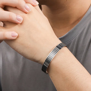 Stripes Magnetic Open Cuff Bangle Stainless Steel Bracelet
