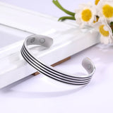 Stripes Magnetic Open Cuff Bangle Stainless Steel Bracelet